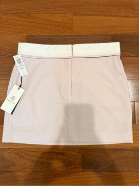 Aritzia Babaton Matte Pearl Pink Bureau Mini Skirt with White Waistband Size 2